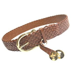 Michael Kors Braided Leather Belt Gold Charm Accents